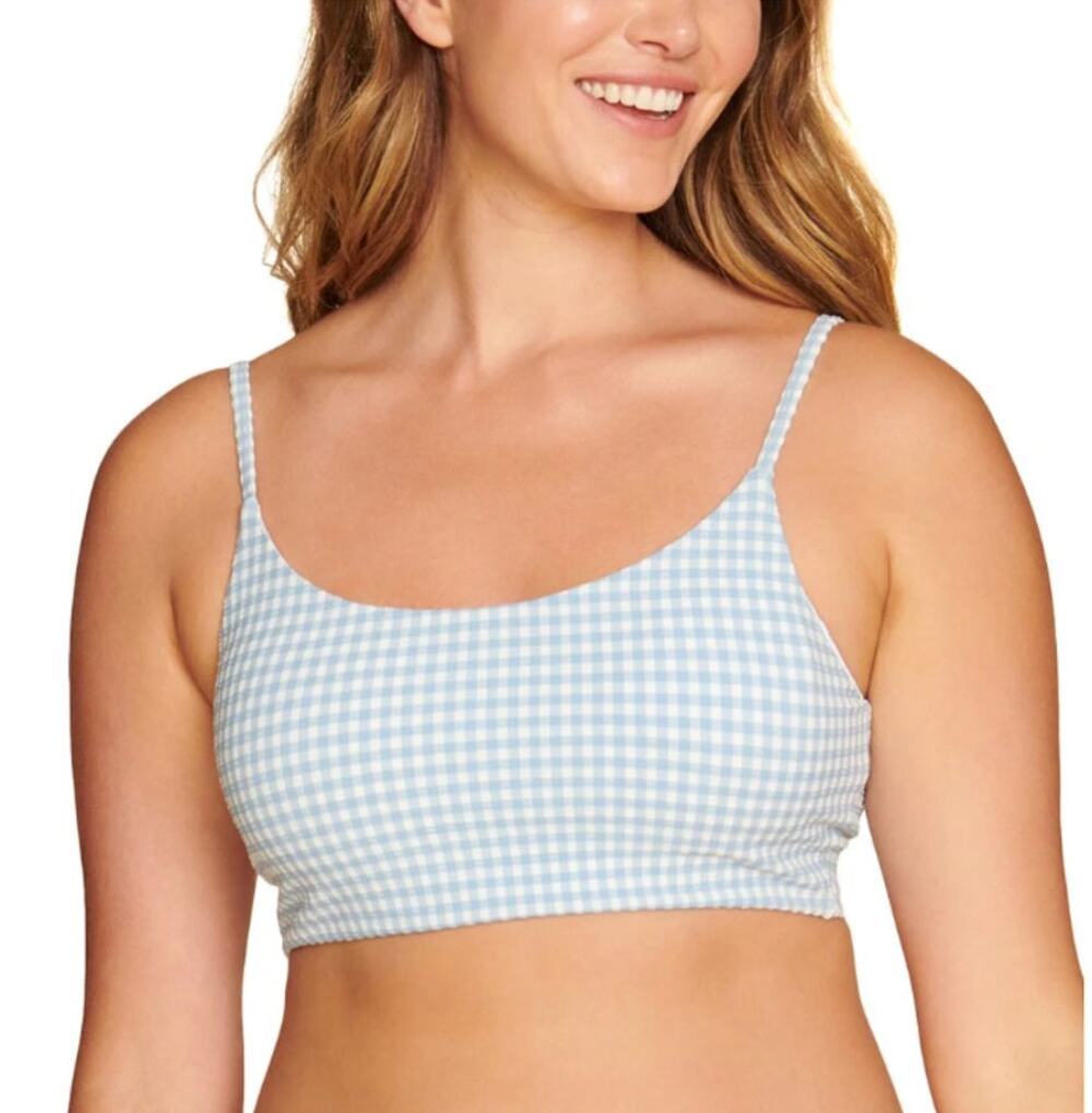 Andie Swim The Maui Bikini Top Pool Blue Gingham Small NEW NWT